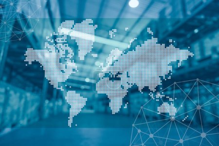 Internationaler Produktvertrieb World Wide Shipping and Warehouse Management Technology in der Logistikbranche Hintergrundkonzept.
