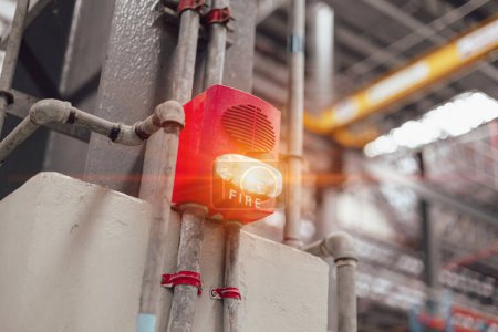 Photo for Fire Alarm Fire Detector with quick strobe light alert speaker wall mount for industrial building safety equipment. - Royalty Free Image