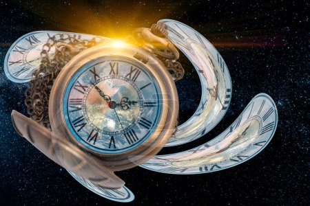 Téléchargez les photos : Espace-temps univers Scifi concept, Twist horloge distorsion du temps distorsion dans l'espace courbé pour l'espace et le temps de la théorie, élément d'image de la NASA - en image libre de droit