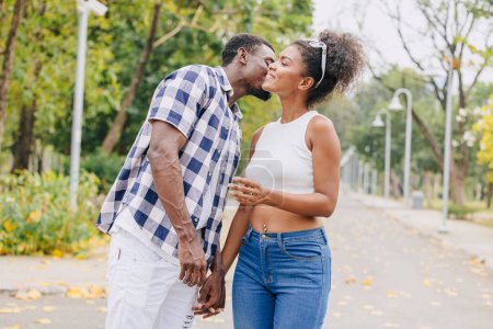 Photo for Date couple man and women valentine day. African black lover at park outdoors summer season vintage color tone - Royalty Free Image
