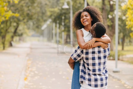 Photo for Date couple man and women valentine day. African black lover at park outdoors summer season vintage color tone - Royalty Free Image