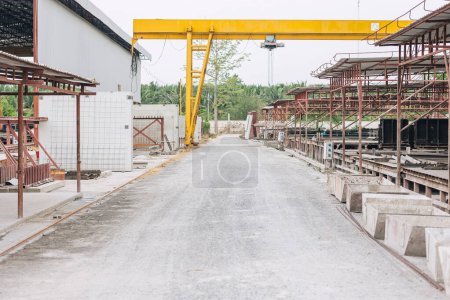 Precast concrete casting manufacturing plant, Cement products large construction site yard business industry.