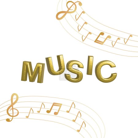 Musikalischer Hintergrund mit Notenschlüssel und Noten und 3D-Effekten in Goldtönen