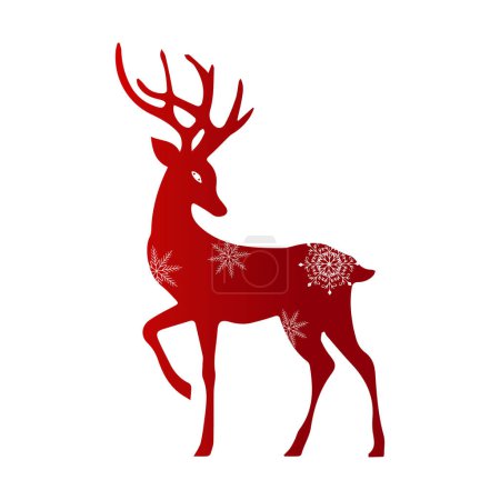 Illustration for Santa's festive deer, moose. Decorated with snowflakes. Festive decor - Royalty Free Image