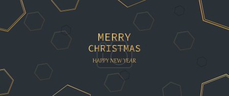 Illustration for Happy New Year Christmas card, black-gold background. For greetings with festive decor. Premium - Royalty Free Image