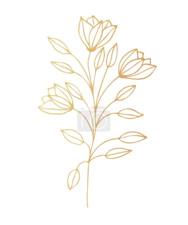 Une fleur, une branche de feuille d'or