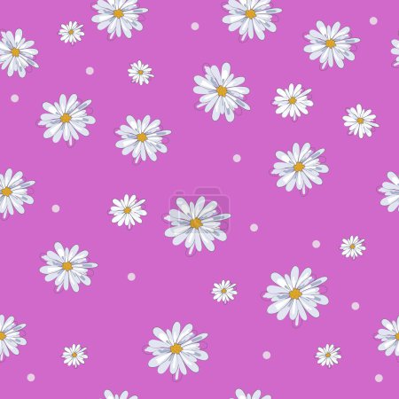 Illustration for Seamless pattern with decorative chamomile flowers, hand drawing. For printing on fabric, for decoration, postcards, wrapping material - Royalty Free Image