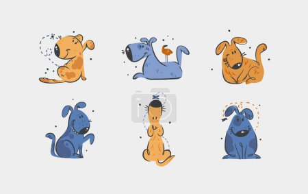 Illustration for Hand drawing vector abstract cute dog doodle illustration. Cartoon dog and puppy characters design concept collection set.Vector funny pet animal isolated.Doodle cartoon icon of cute puppy characters - Royalty Free Image