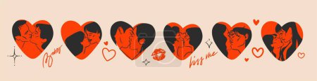 Illustration for Hand drawn vector abstract graphic illustration Valentines day design,with drawing kissing couple in heart silhouette.Love couple kissing,couple together.Valentines day love beautiful design concept - Royalty Free Image