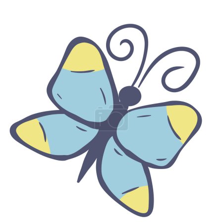 Illustration for Doodle cartoon simple butterfly top view - Royalty Free Image
