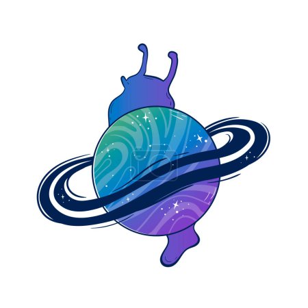 Téléchargez les illustrations : Une limace mystique d'escargot avec une planète spatiale au lieu d'un coquillage. Dessiné à la main avec vecteur de dégradé - en licence libre de droit