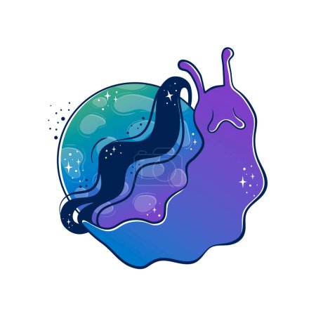 Illustration for Mystical snail slug with a space planet instead of a shell-house. Hand drawn with gradient vector - Royalty Free Image