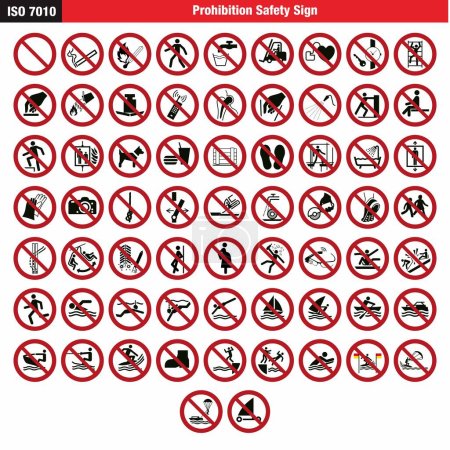 Téléchargez les illustrations : Compilation originale de pictogramme d'icône de signe de sécurité d'interdiction - en licence libre de droit