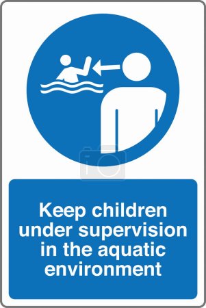 Illustration for Safety Mandatory Sign Marking Label Standards Children being in water where they could get into difficulties - Royalty Free Image