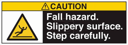 Illustration for ANSI Z535 Safety Sign Marking Label Symbol Pictogram Standards Caution Fall Hazard Slippery Surface Step Carefully with Text Landscape Black 02 - Royalty Free Image