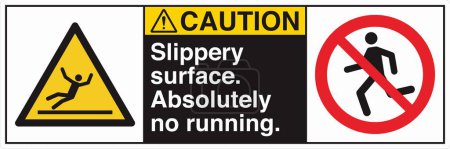 Illustration for ANSI Z535 Safety Sign Marking Label Two Symbol Pictogram Standards Caution Fall Hazard Slippery Surface Absolutely No Running with Text Landscape Black 02 - Royalty Free Image