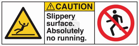 Illustration for ANSI Z535 Safety Sign Marking Label Two Symbol Pictogram Standards Caution Fall Hazard Slippery Surface Absolutely No Running with Text Landscape White 02 - Royalty Free Image