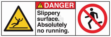 Illustration for ANSI Z535 Safety Sign Marking Label Two Symbol Pictogram Standards Danger Fall Hazard Slippery Surface Absolutely No Running with Text Landscape White 02 - Royalty Free Image