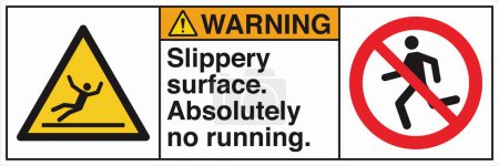 Illustration for ANSI Z535 Safety Sign Marking Label Two Symbol Pictogram Standards Warning Fall Hazard Slippery Surface Absolutely No Running with Text Landscape White 02 - Royalty Free Image