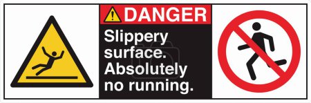 Illustration for ANSI Z535 Safety Sign Marking Label Two Symbol Pictogram Standards Danger Fall Hazard Slippery Surface Absolutely No Running with Text Landscape Black 02 - Royalty Free Image
