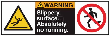 Illustration for ANSI Z535 Safety Sign Marking Label Two Symbol Pictogram Standards Warning Fall Hazard Slippery Surface Absolutely No Running with Text Landscape Black 02 - Royalty Free Image