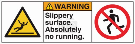 Illustration for ANSI Z535 Safety Sign Marking Label Two Symbol Pictogram Standards Warning Fall Hazard Slippery Surface Absolutely No Running with Text Landscape White 02 - Royalty Free Image
