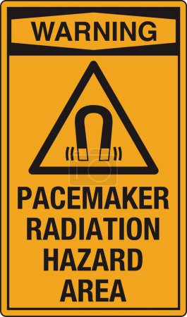 Illustration for OSHA Safety Sign Marking Label Pictogram Standards Warning Pacemaker Radiation Hazard Area With Symbol Portrait - Royalty Free Image