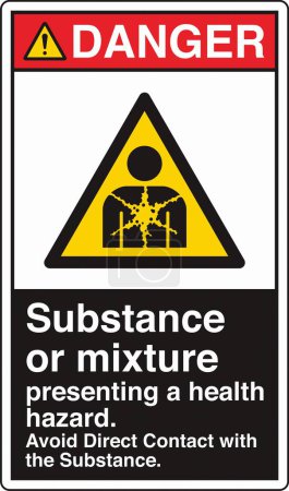 Illustration for ANSI Z535 Safety Sign Marking Label Symbol Pictogram Standards Danger Substance or mixture presenting a health hazard avoid direct contact with the substance with text portrait black - Royalty Free Image