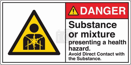 Illustration for ANSI Z535 Safety Sign Marking Label Symbol Pictogram Standards Danger Substance or mixture presenting a health hazard avoid direct contact with the substance with text landscape white 02 - Royalty Free Image