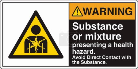 Illustration for ANSI Z535 Safety Sign Marking Label Symbol Pictogram Standards Warning Substance or mixture presenting a health hazard avoid direct contact with the substance with text landscape black 02 - Royalty Free Image