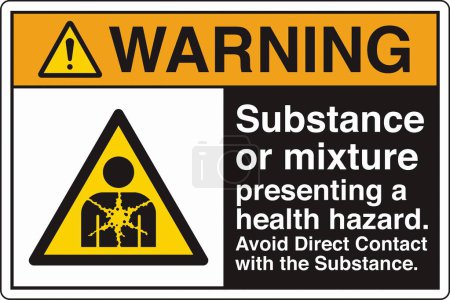 Illustration for ANSI Z535 Safety Sign Marking Label Symbol Pictogram Standards Warning Substance or mixture presenting a health hazard avoid direct contact with the substance with text landscape black - Royalty Free Image