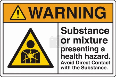 Illustration for ANSI Z535 Safety Sign Marking Label Symbol Pictogram Standards Warning Substance or mixture presenting a health hazard avoid direct contact with the substance with text landscape white - Royalty Free Image