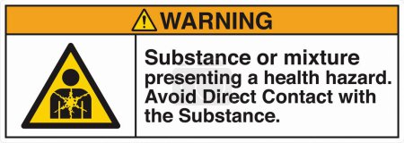Illustration for ANSI Z535 Safety Sign Marking Label Symbol Pictogram Standards Warning Substance or mixture presenting a health hazard avoid direct contact with the substance with text landscape white 03 - Royalty Free Image