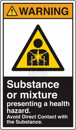 Illustration for ANSI Z535 Safety Sign Marking Label Symbol Pictogram Standards Warning Substance or mixture presenting a health hazard avoid direct contact with the substance with text portrait black - Royalty Free Image