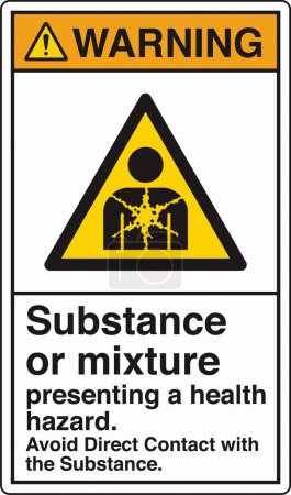 Illustration for ANSI Z535 Safety Sign Marking Label Symbol Pictogram Standards Warning Substance or mixture presenting a health hazard avoid direct contact with the substance with text portrait white - Royalty Free Image