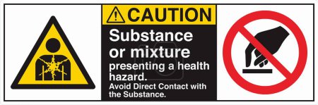 Illustration for ANSI Z535 Safety Sign Marking Label Two Symbol Pictogram Standards Caution Substance or mixture presenting a health hazard avoid direct contact with the substance with text landscape black 02 - Royalty Free Image