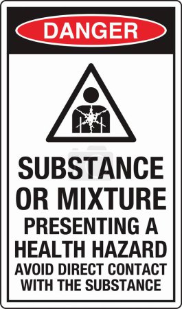 Illustration for OSHA Safety Sign Marking Label Pictogram Standards Danger Substance or mixture presenting a health hazard avoid direct contact with the substance With Symbol Portrait - Royalty Free Image