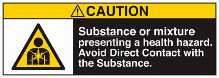 Illustration for ANSI Z535 Safety Sign Marking Label Symbol Pictogram Standards Caution Substance or mixture presenting a health hazard avoid direct contact with the substance with text landscape black 03 - Royalty Free Image