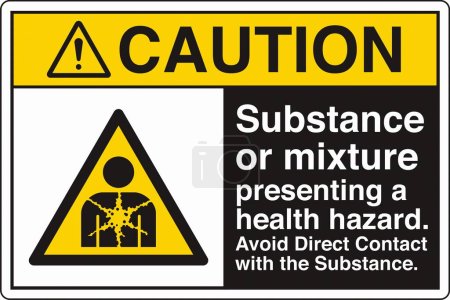 Illustration for ANSI Z535 Safety Sign Marking Label Symbol Pictogram Standards Caution Substance or mixture presenting a health hazard avoid direct contact with the substance with text landscape black - Royalty Free Image