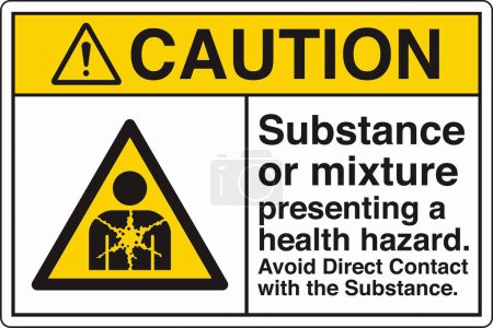 Illustration for ANSI Z535 Safety Sign Marking Label Symbol Pictogram Standards Caution Substance or mixture presenting a health hazard avoid direct contact with the substance with text landscape white - Royalty Free Image
