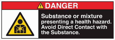 Illustration for ANSI Z535 Safety Sign Marking Label Symbol Pictogram Standards Danger Substance or mixture presenting a health hazard avoid direct contact with the substance with text landscape black 03 - Royalty Free Image