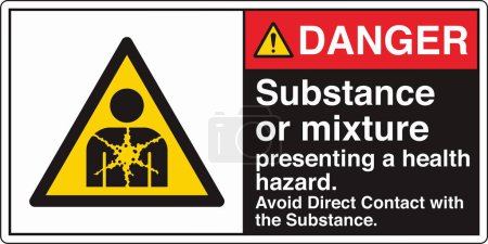 Illustration for ANSI Z535 Safety Sign Marking Label Symbol Pictogram Standards Danger Substance or mixture presenting a health hazard avoid direct contact with the substance with text landscape black 02 - Royalty Free Image