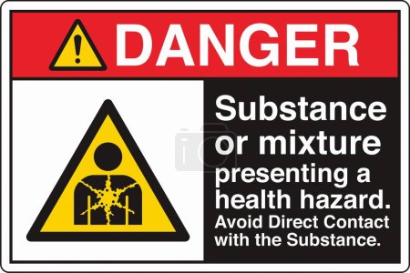 Illustration for ANSI Z535 Safety Sign Marking Label Symbol Pictogram Standards Danger Substance or mixture presenting a health hazard avoid direct contact with the substance with text landscape black - Royalty Free Image
