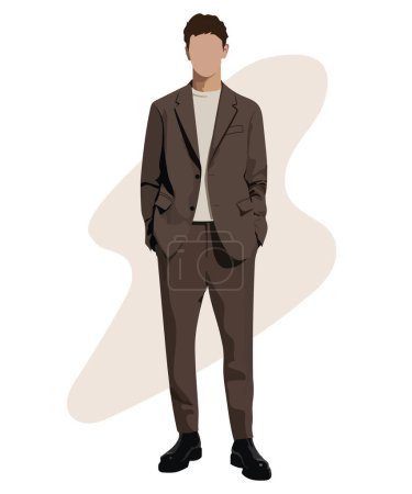 Illustration for Stylish male businessman in a business suit on an interesting background cartoon male characters. Men in fashion clothes. Flat style vector illustration. - Royalty Free Image