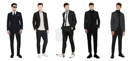 Ilustración de Conjunto de hombres de negocios sobre un fondo blanco en trajes de negocios en un estilo plano. conjunto de ilustraciones vectoriales de hombres elegantes y de moda aislados - Imagen libre de derechos