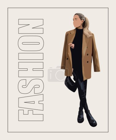 Illustration for Fashion woman in sunglasses. Hand drawn stylish woman Beautiful young lady in fashion clothes. Sketch. - Royalty Free Image