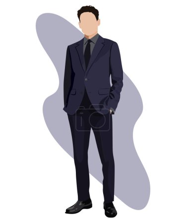 Homme d'affaires élégant dans un costume d'affaires sur un fond intéressant personnages masculins de bande dessinée. Des hommes habillés à la mode. Illustration vectorielle de style plat.