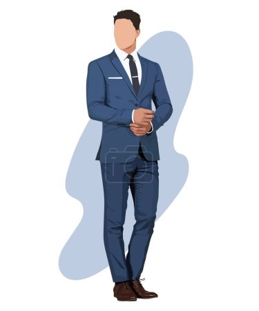 Illustration for Stylish male businessman in a business suit on an interesting background cartoon male characters. Men in fashion clothes. Flat style vector illustration. - Royalty Free Image