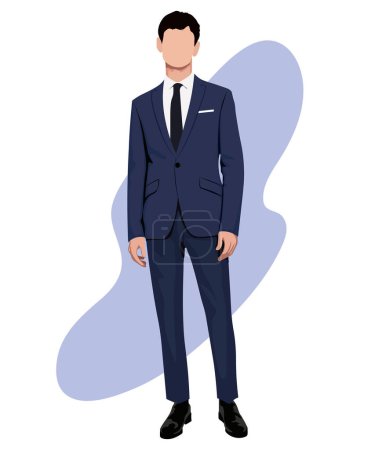 Ilustración de Un hombre en un traje de negocios en un estilo plano sobre un fondo interesante. Hombre de negocios con estilo y de moda, ilustración vectorial. - Imagen libre de derechos