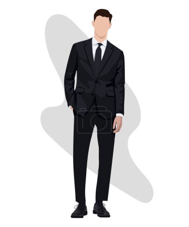 Stilvolle männliche Geschäftsmann in einem Business-Anzug auf einem interessanten Hintergrund Zeichentrickfiguren männlich. Männer in modischer Kleidung. Flache Vektor-Illustration.